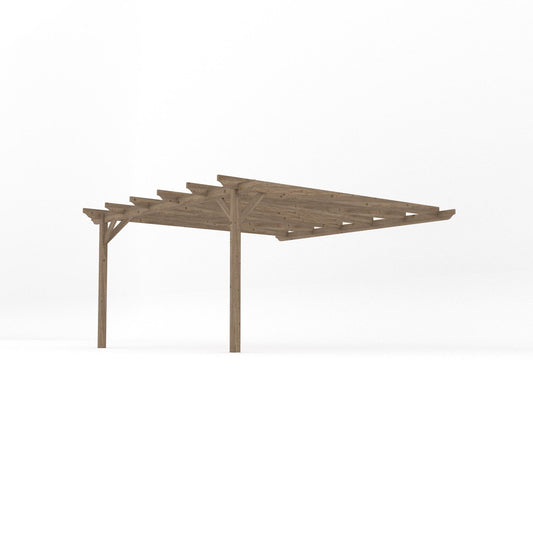 Veranda | Timber Garden Veranda | Wall Mounted Garden Structure | Open Slatted Roof | Rustic Brown | 4.2m Depth x 4.2m Length