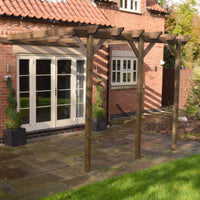 Veranda | Timber Garden Veranda | Wall Mounted Garden Structure | Open Slatted Roof | Rustic Brown | 3m Depth x 7.8m Length