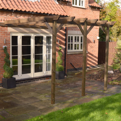 Wall Mounted Garden Pergola - Rustic Brown - 3.6m Depth x 7.8m Length