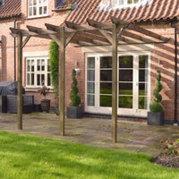 Veranda | Timber Garden Veranda | Wall Mounted Garden Structure | Open Slatted Roof | Rustic Brown | 2.4m Depth x 6m Length