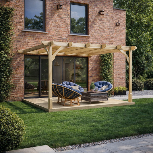 Veranda | Timber Premium Veranda | Integrated Decking Base | Wall Mounted Garden Structure | Light Green | 3m Depth x 3m Length