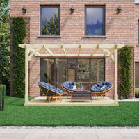 Veranda | Timber Premium Veranda | Integrated Decking Base | Wall Mounted Garden Structure | Light Green | 3m Depth x 3m Length
