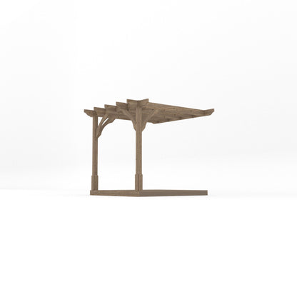 Wall Mounted Premium Pergola with Decking - Rustic Brown - 2.4m Depth x 2.4m Length