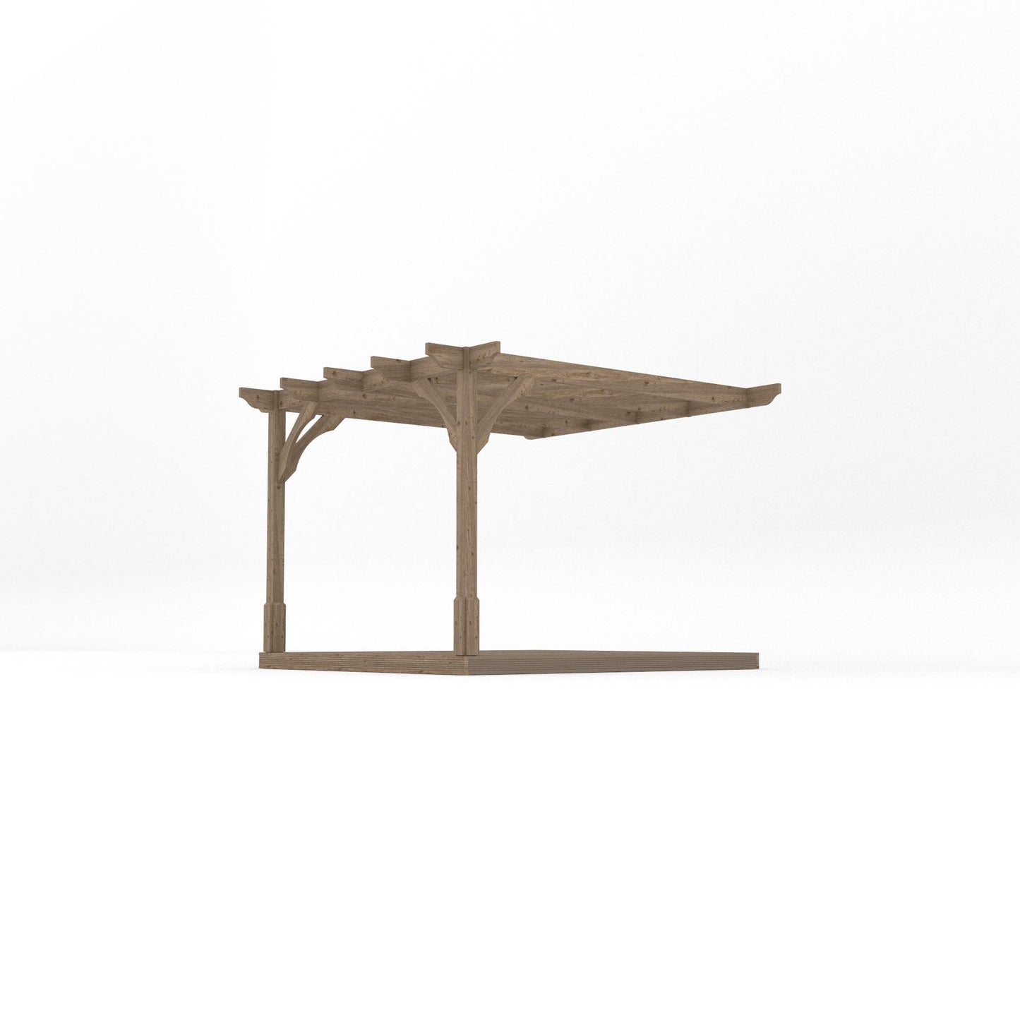Wall Mounted Premium Pergola with Decking - Rustic Brown - 3m Depth x 3m Length