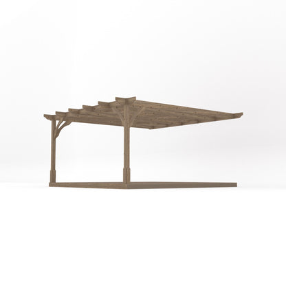 Wall Mounted Premium Pergola with Decking - Rustic Brown - 4.2m Depth x 4.2m Length