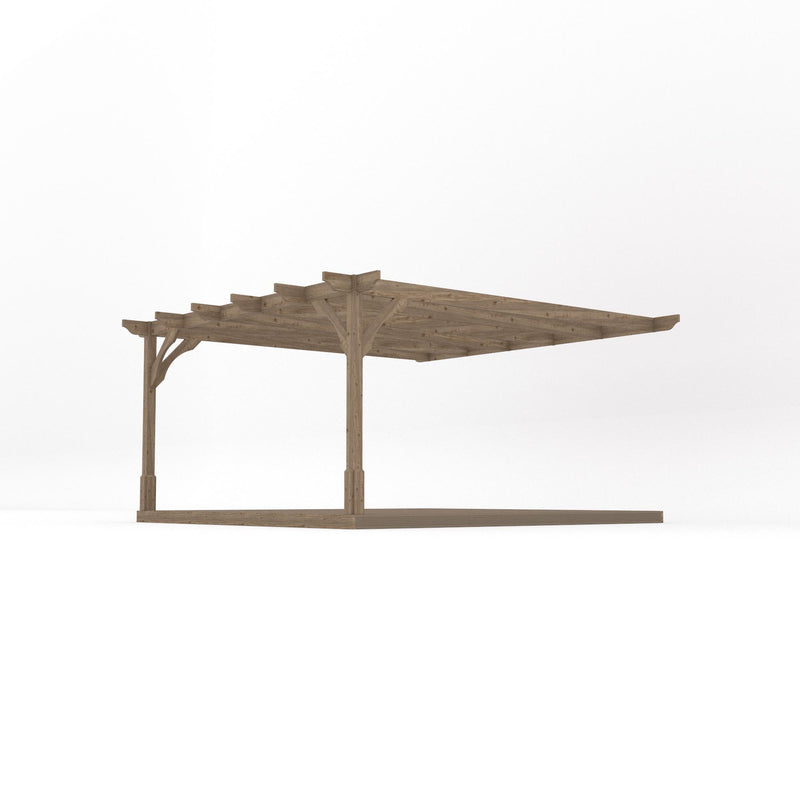 Wall Mounted Premium Pergola with Decking - Rustic Brown - 4.2m Depth x 4.2m Length