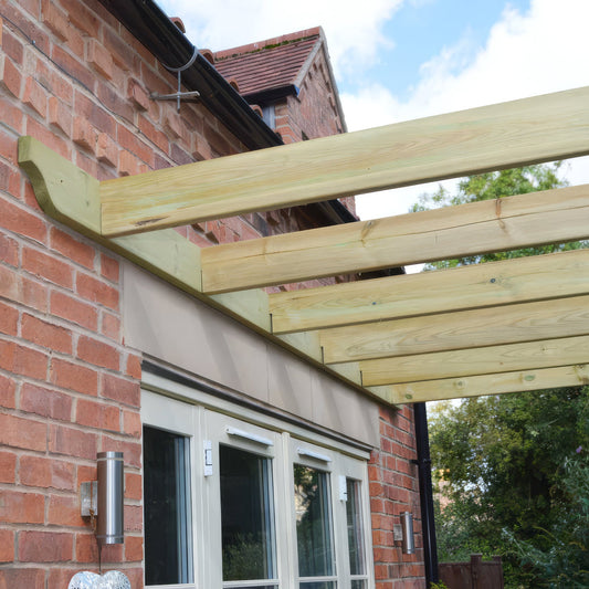 Veranda | Timber Premium Veranda | Wall Mounted Garden Structure | Heavyweight Section Timber | Light Green | 4.2m Depth x 7.2m Length