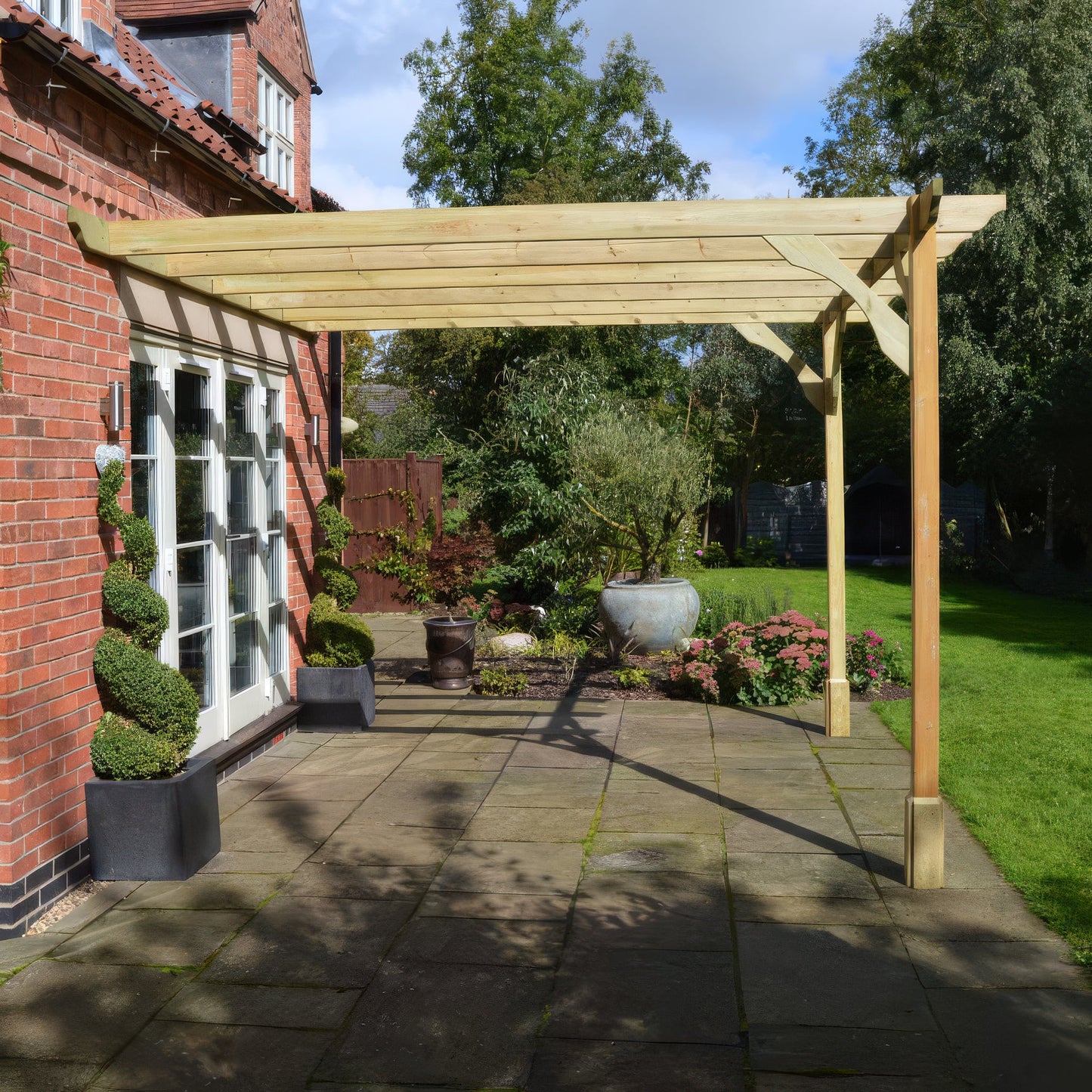 Wall Mounted Premium Pergola - Light Green - 1.8m Depth x 3.6m Length