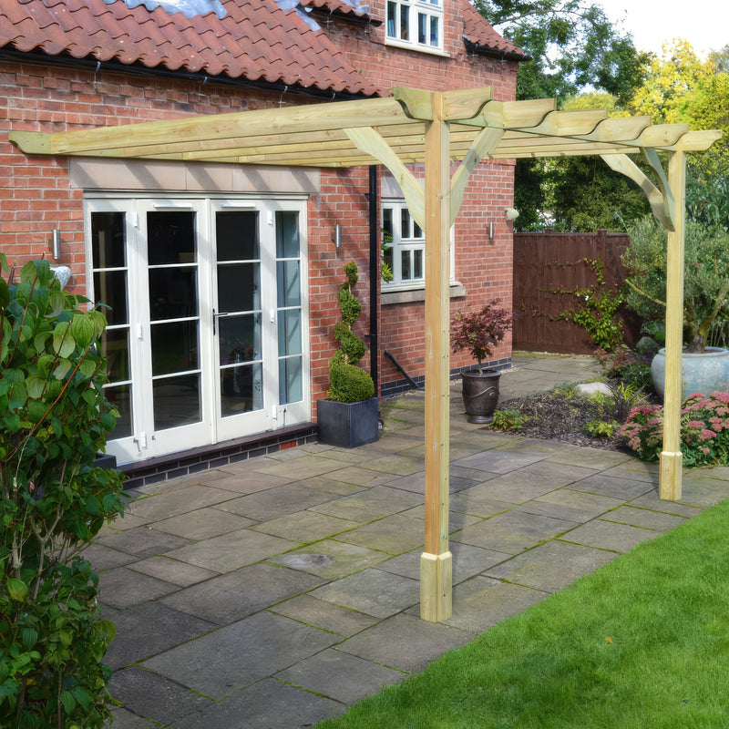 Wall Mounted Premium Pergola - Light Green - 3.6m Depth x 3.6m Length