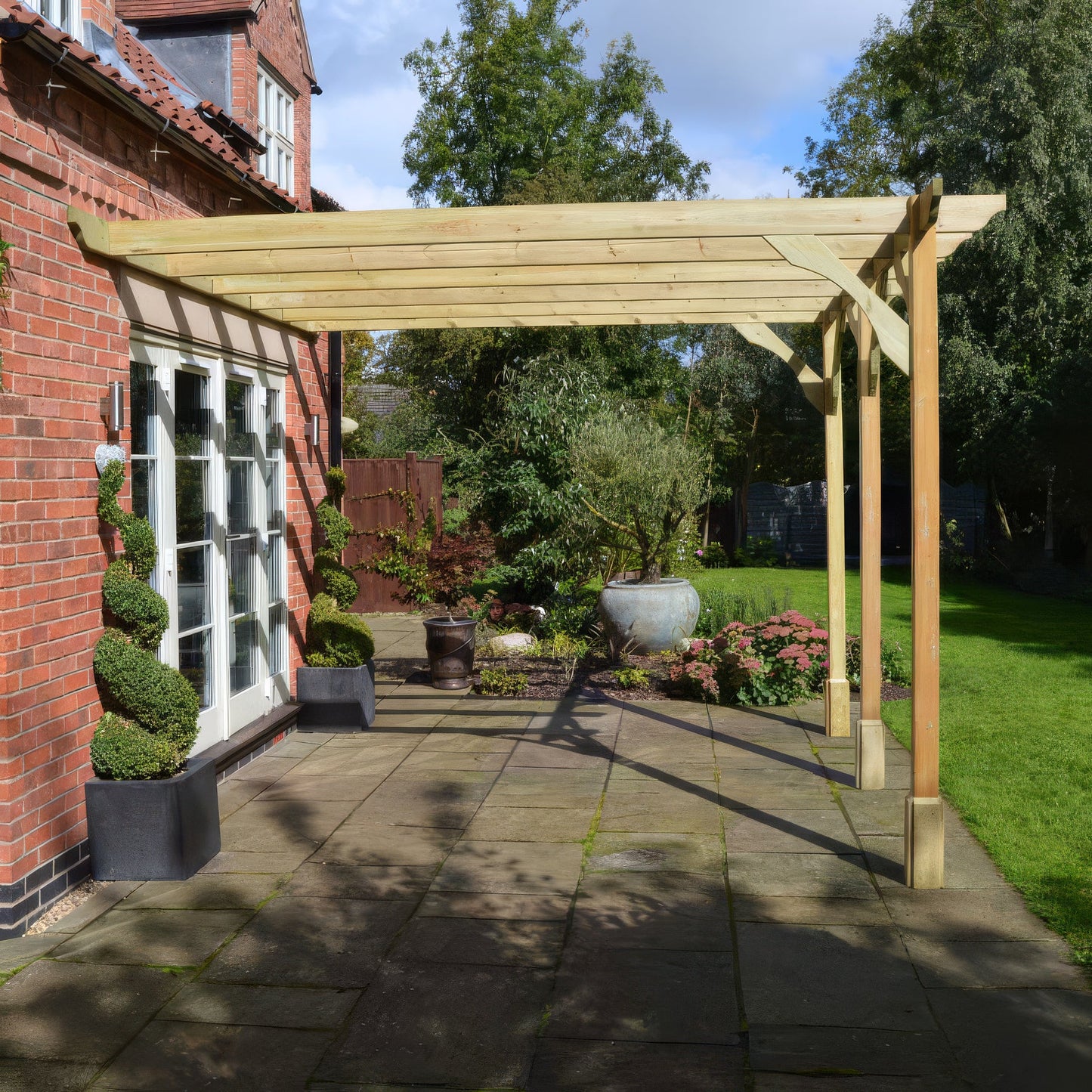 Wall Mounted Premium Pergola - Light Green - 4.2m Depth x 7.2m Length