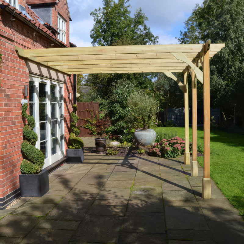 Wall Mounted Premium Pergola - Light Green - 4.8m Depth x 5.4m Length