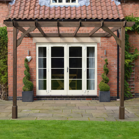Veranda | Timber Premium Veranda | Wall Mounted Garden Structure | Heavyweight Section Timber | Rustic Brown | 4.2m Depth x 4.2m Length