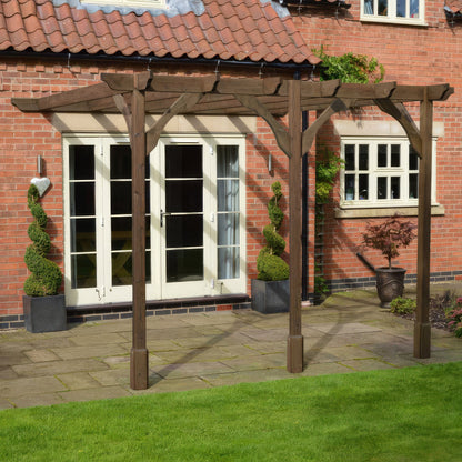 Wall Mounted Premium Pergola - Rustic Brown - 4.8m Depth x 7.8m Length