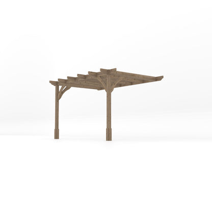 Wall Mounted Premium Pergola - Rustic Brown - 2.4m Depth x 3.6m Length