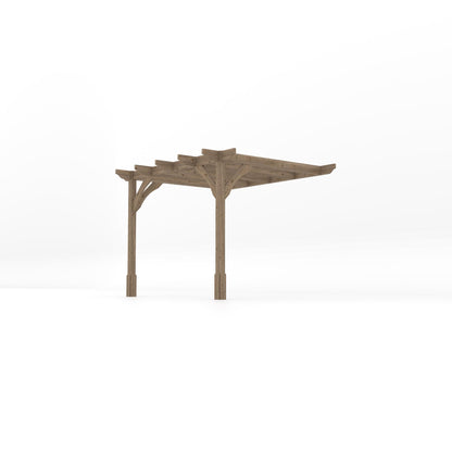 Wall Mounted Premium Pergola - Rustic Brown - 2.4m Depth x 3m Length