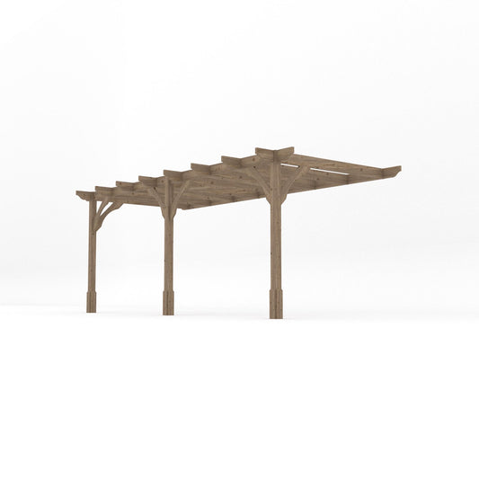 Veranda | Timber Premium Veranda | Wall Mounted Garden Structure | Heavyweight Section Timber | Rustic Brown | 4.2m Depth x 5.4m Length