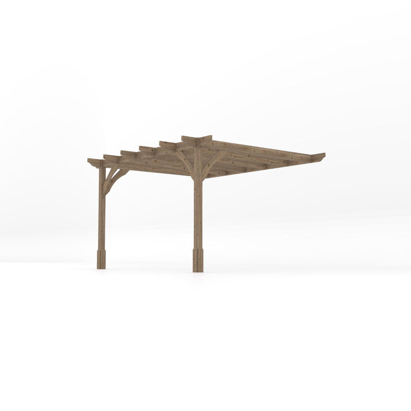 Wall Mounted Premium Pergola - Rustic Brown - 3m Depth x 3.6m Length