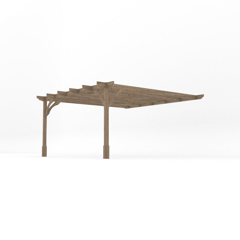Wall Mounted Premium Pergola - Rustic Brown - 4.2m Depth x 4.2m Length