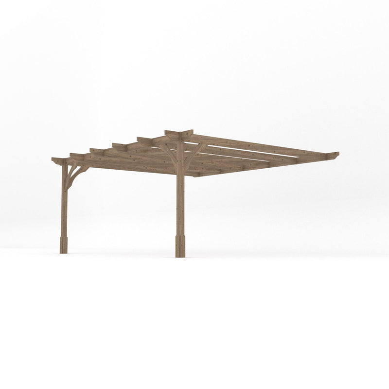 Wall Mounted Premium Pergola - Rustic Brown - 4.8m Depth x 4.8m Length