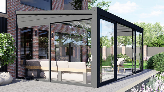 MB Wedge Gable Infill by Roma Verandas - anthracite grey ral 7016 left sliding glass door wedge right sliding glass door wedge sliding d