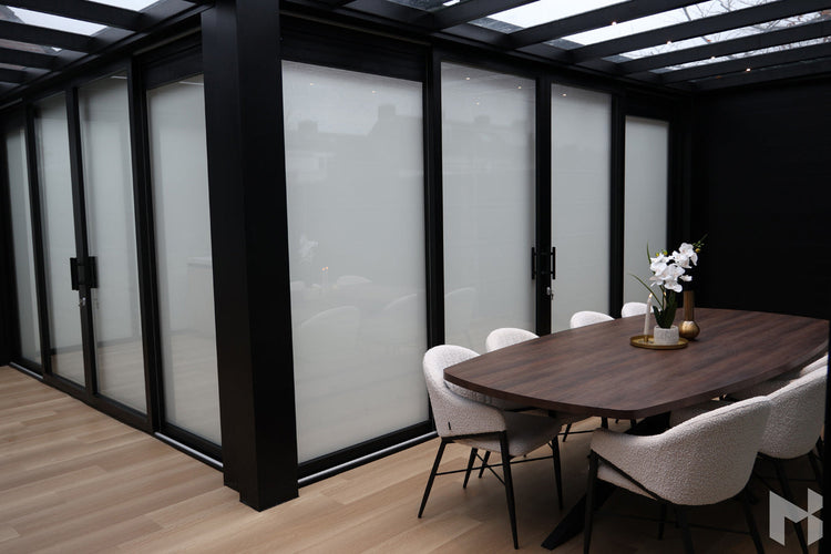 MB Cube Grand by Roma Verandas - garden room inside sliding glass doors screens