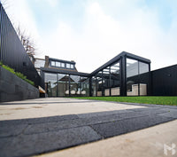MB Aluminium Facade Cladding by Roma Verandas - garden room sliding glass doors closed