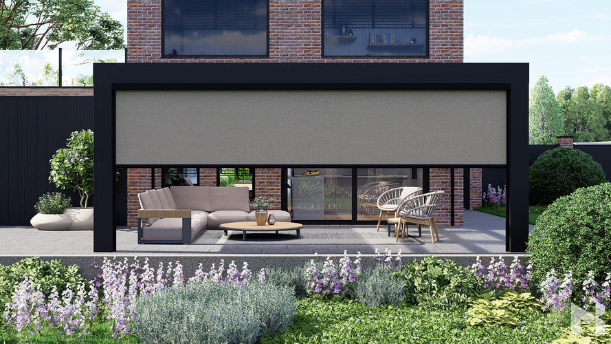 MB Zip Screens by Roma Verandas - black left screen right screen front screen