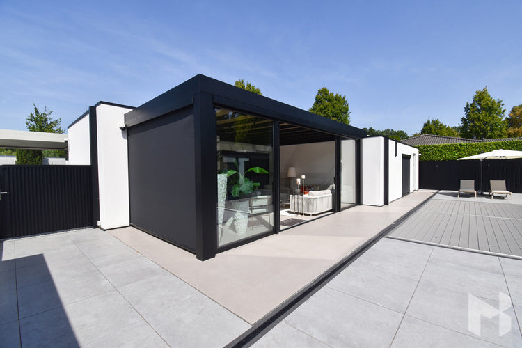 MB Cube Grand by Roma Verandas - black outside screens closed