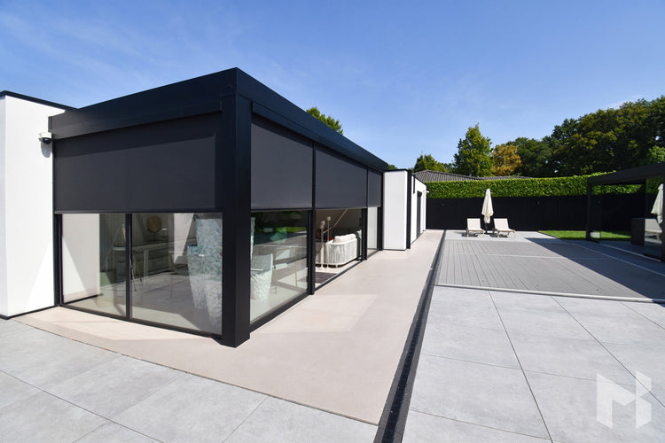 MB Cube Grand by Roma Verandas - black outside sun screens