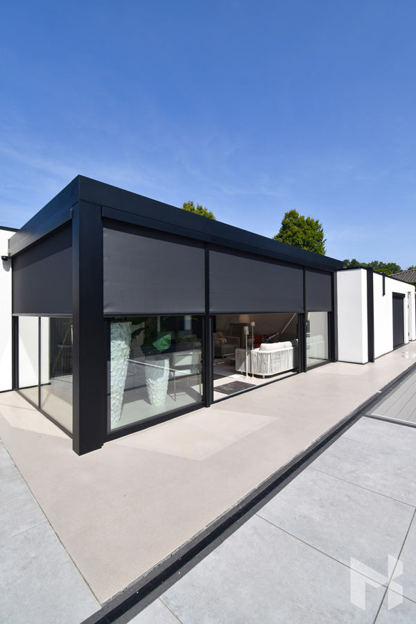 MB Cube Grand by Roma Verandas - black suns screens half