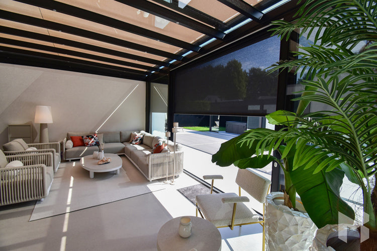 MB Zip Screens by Roma Verandas - garden room sun shading glass sliding glass walls inside