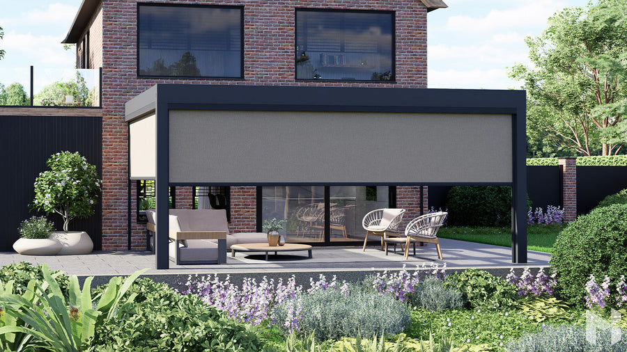 MB Zip Screens by Roma Verandas - left screen right screen front screen anthracite grey ral 7016