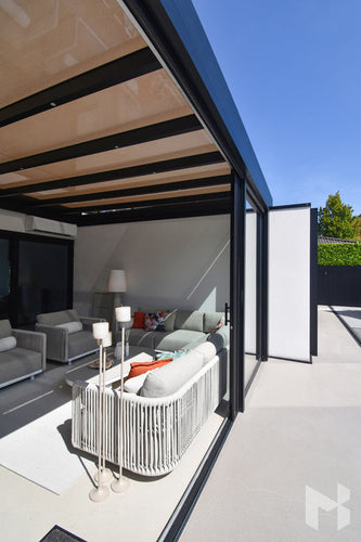 MB Veranda Sun Shading by Roma Verandas - outside opened sun shading