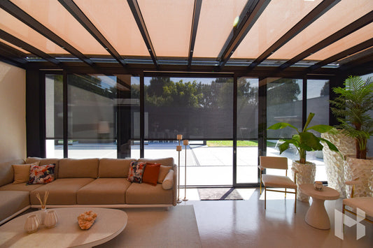 MB Glass Sliding Walls by Roma Verandas - screens sun shading sliding glass walls inside