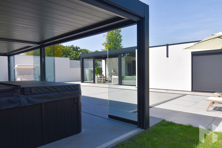 MB Advanced by Roma Verandas - garden room louvred roof sliding glass walls jacuzzi