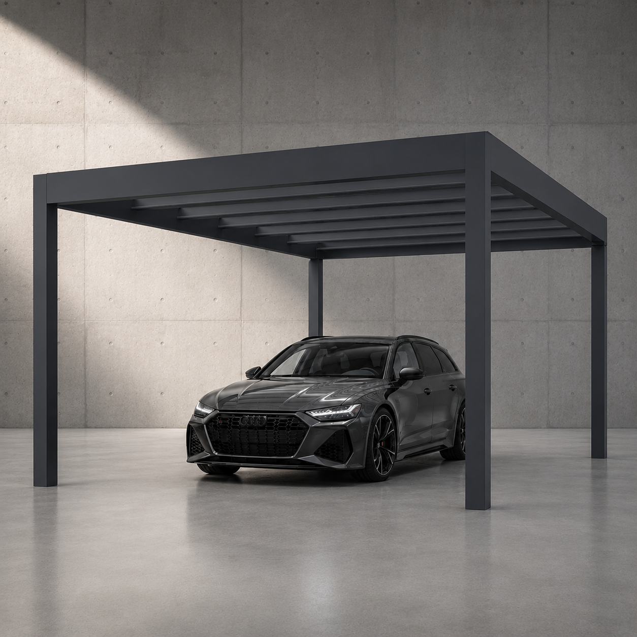 The Rimessa carport in anthracite from above showing glass roof panel layout