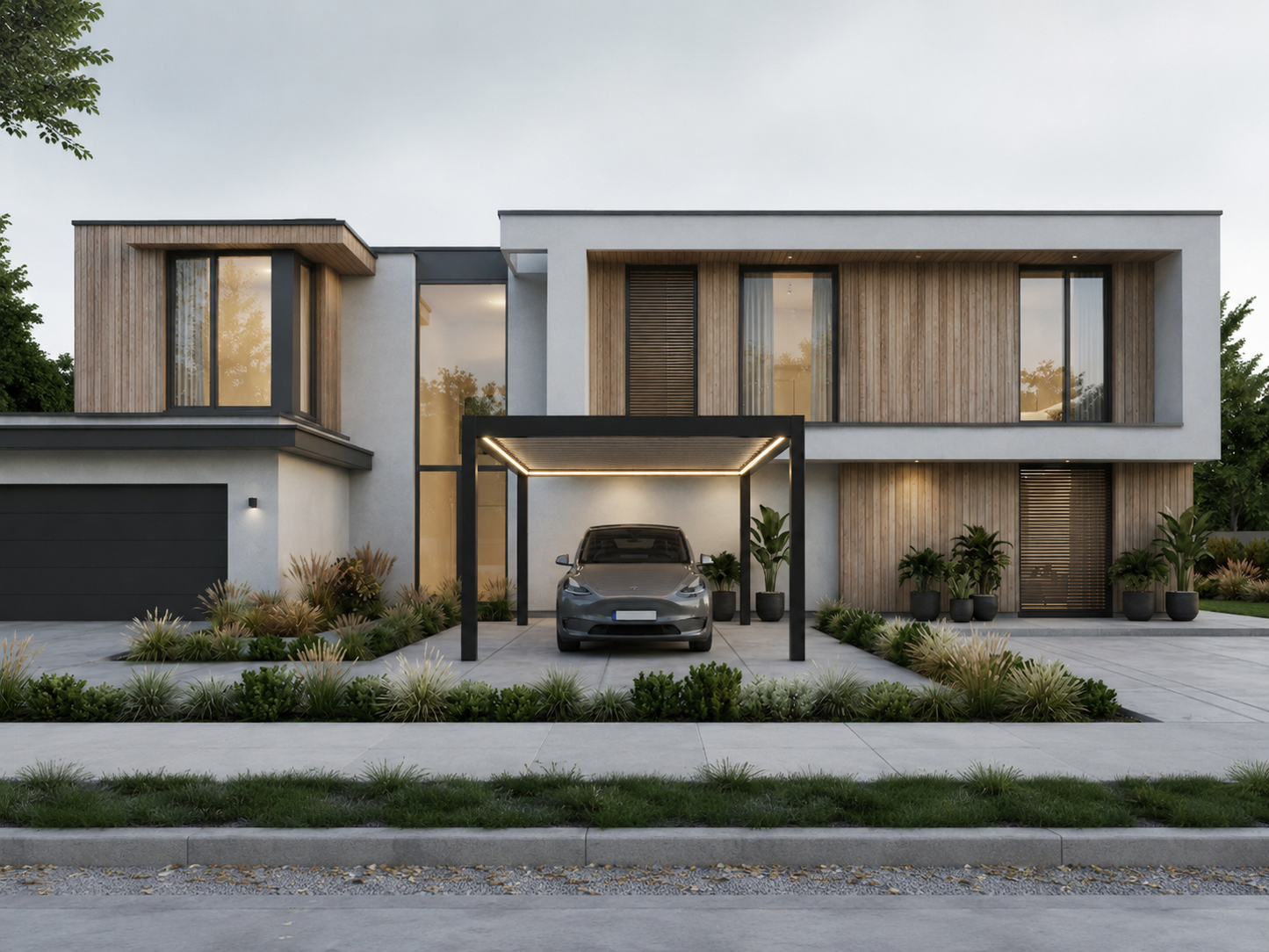 Aluminium Carport | The Riposo | Trapezoidal Roofing | Extra-Wide | Spans Up To 7m | Integrated LED