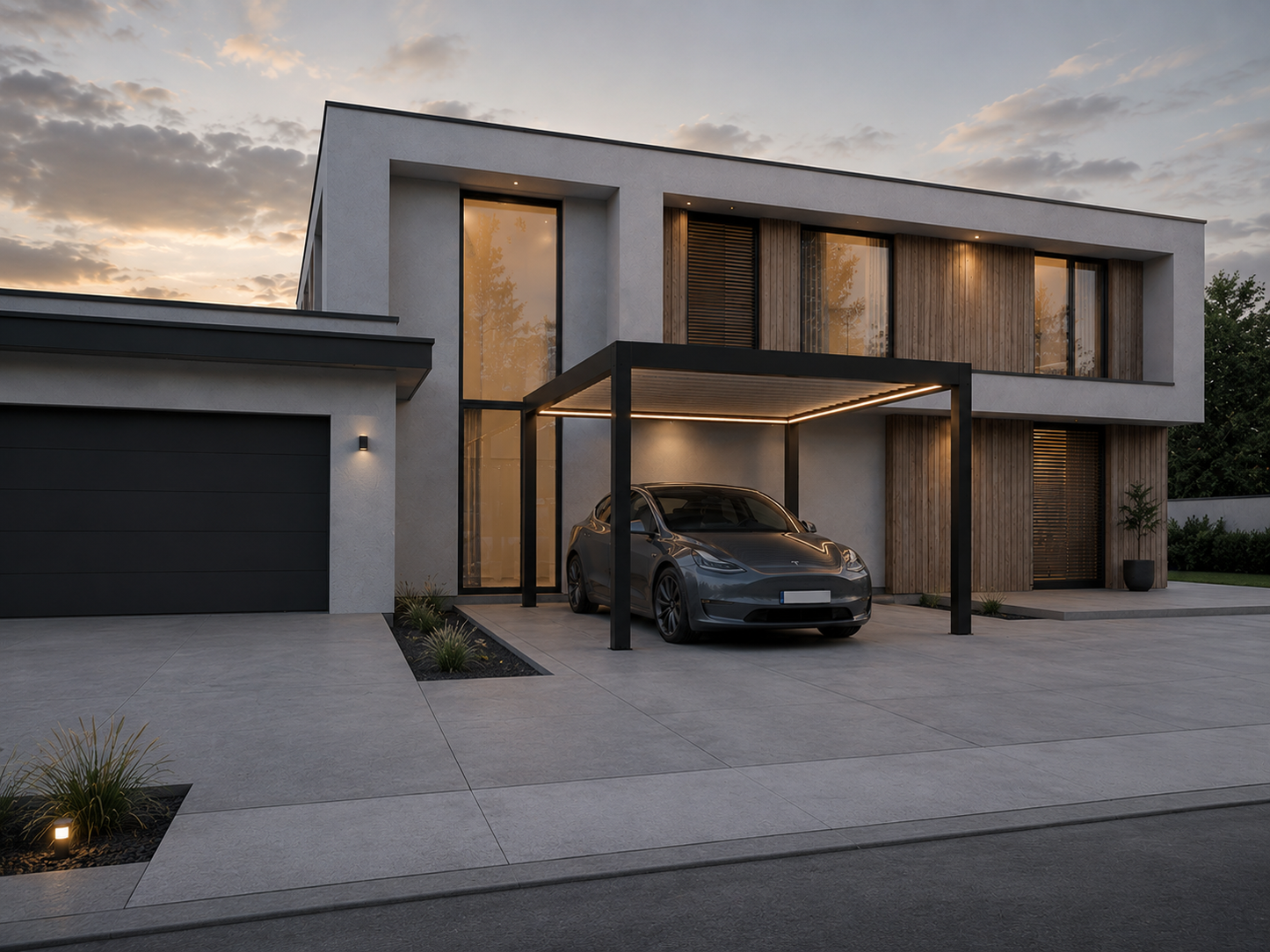 Aluminium Carport | The Riposo | Trapezoidal Roofing | Extra-Wide | Spans Up To 7m | Integrated LED