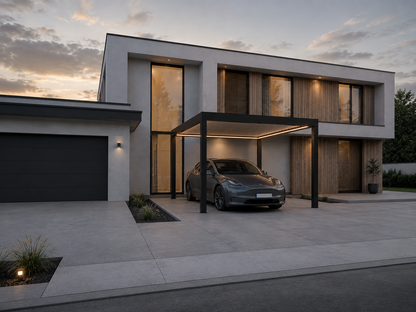 Aluminium Carport | The Riposo | Trapezoidal Roofing | Extra-Wide | Spans Up To 7m | Integrated LED