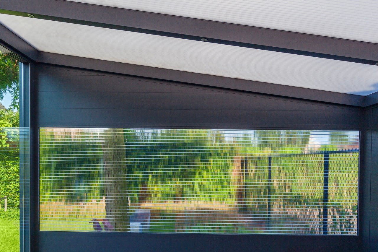 Cascina freestanding veranda in anthracite from above, standalone garden structure
