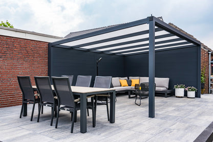 Cascina freestanding veranda in anthracite with round post and half-round gutter option
