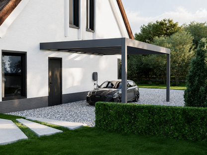 The Rimessa wall-mounted carport in anthracite on a rendered detached home