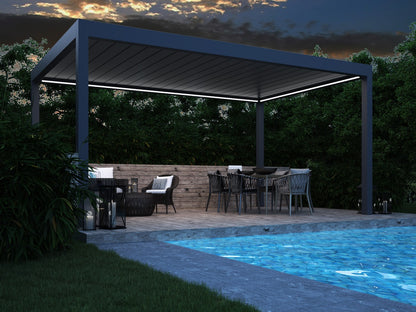 The Aperto pergola in anthracite close-up of post base and terrace junction