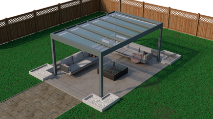 Cristallo pergola in anthracite from inside looking towards the garden through glass roof