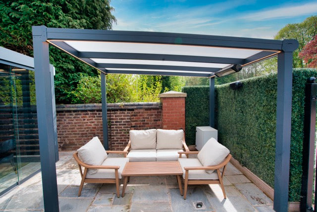Cascina veranda in anthracite from above showing polycarbonate roof panel layout