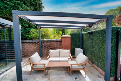 Cascina veranda in anthracite from above showing polycarbonate roof panel layout