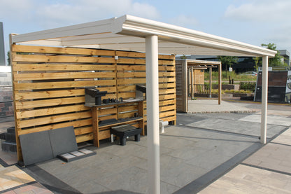 Cascina veranda in anthracite from side angle showing depth and projection