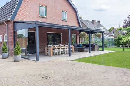 The Nobile veranda in anthracite on a large detached home, wide rear terrace