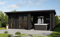 howe 260 deluxe 2 4 person outdoor sauna with canopy changing room product exterior view — view 2