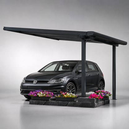 Stretto carport in anthracite wall-mounted to a home, vehicle sheltered below